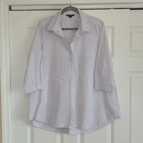 Zac & Rachel Cotton Grey Striped Lightweight Button Down - Size Lg - Picture 1 of 8